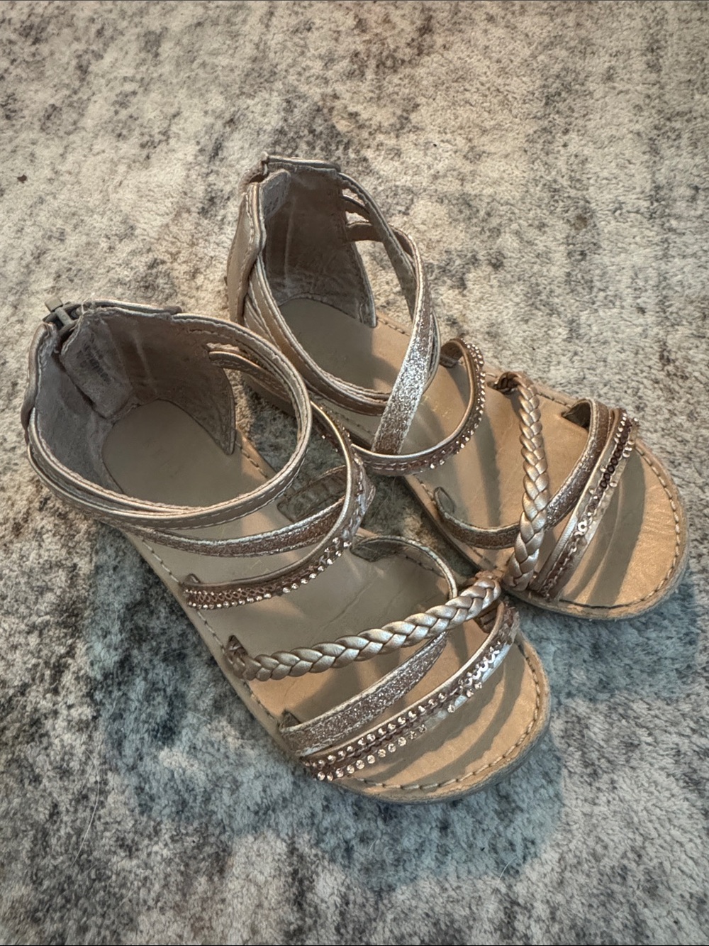 Girls Metallic Braided Strap Sandals - Rose Gold